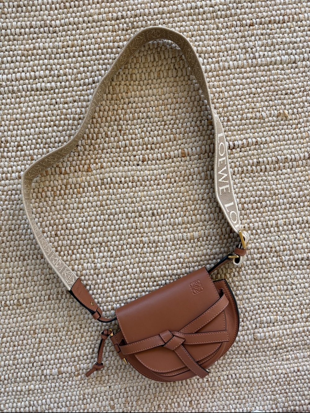 Loewe Tan Leather Small Saddle Crossbody with Logo Strap